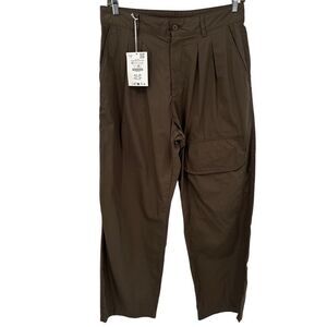 ZARA Origins Brown Utility‎ Cargo Pants High Waist Relaxed Fit Women Size 32 NWT